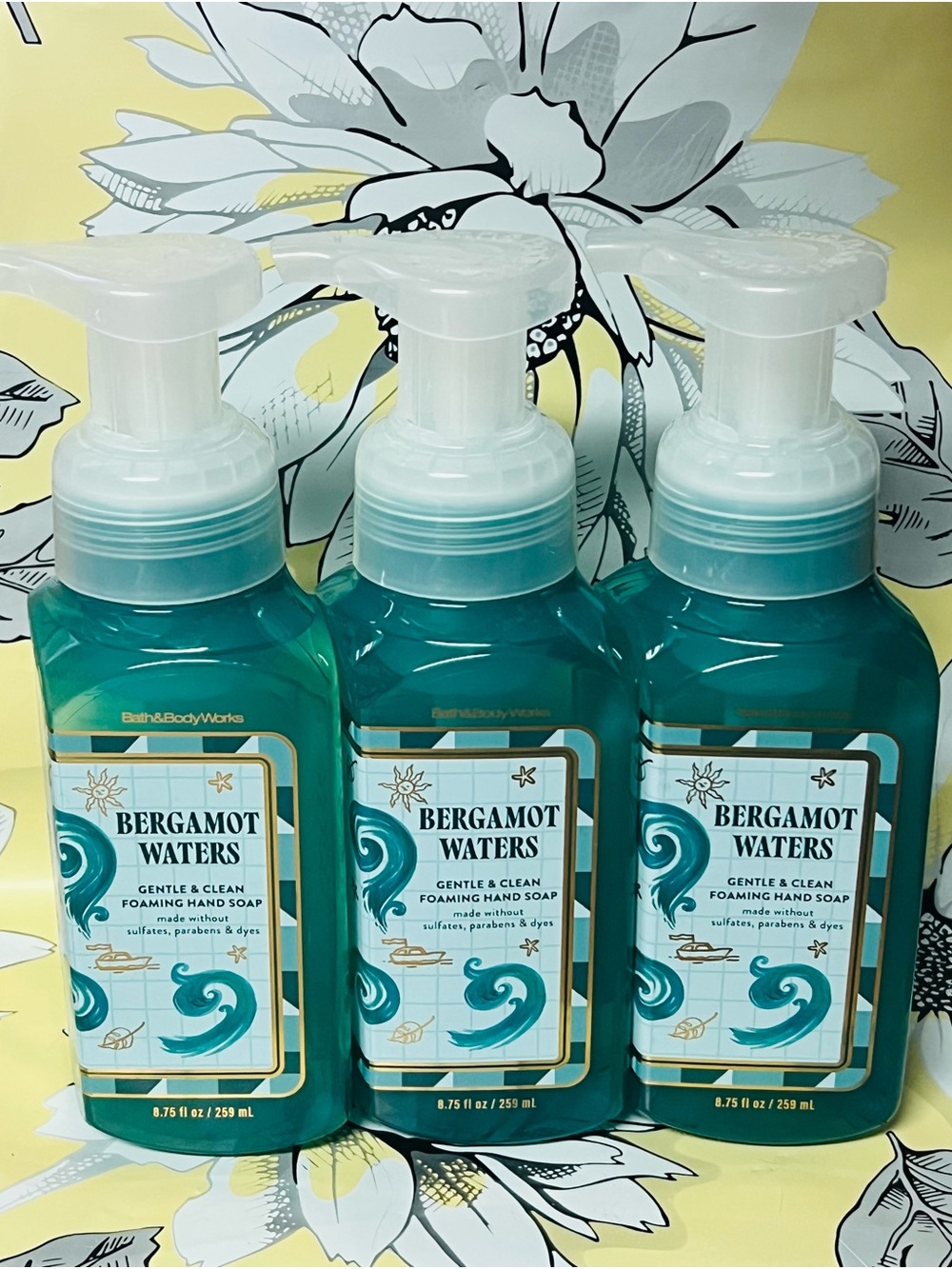 3 Bath & Body Works Bergamot Waters Foaming Hand Soap - Teal